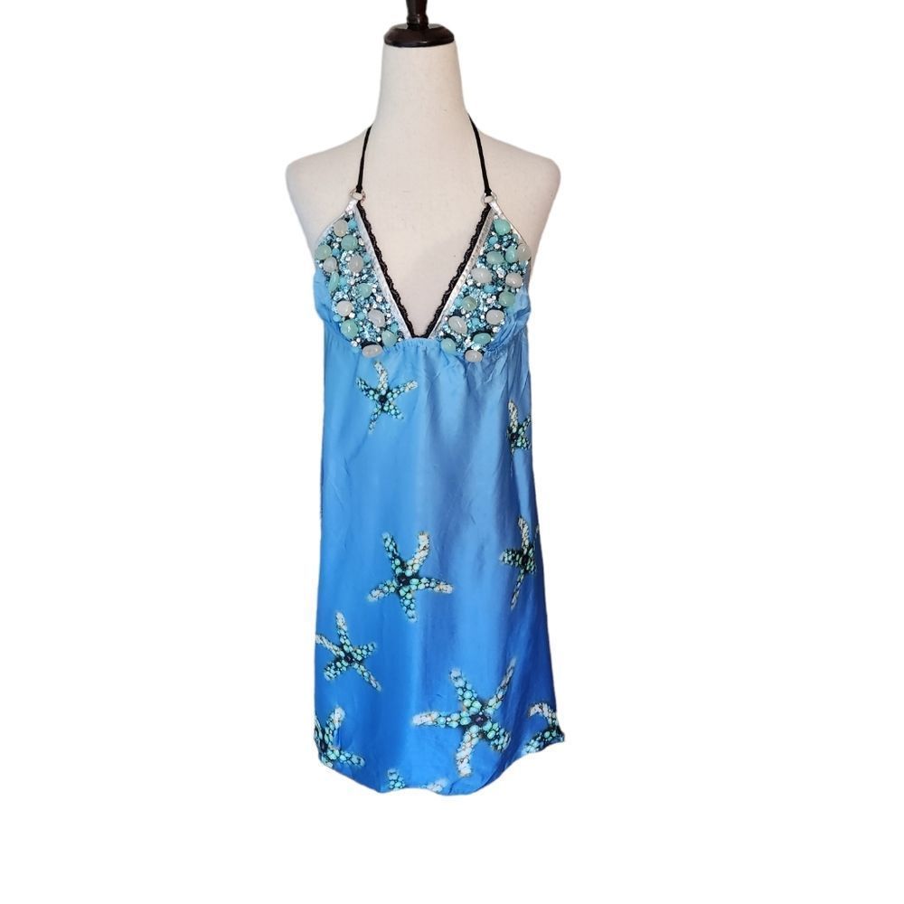 Kasia de Gelaque Custom Starfish Silk Beaded Halter Dress Small